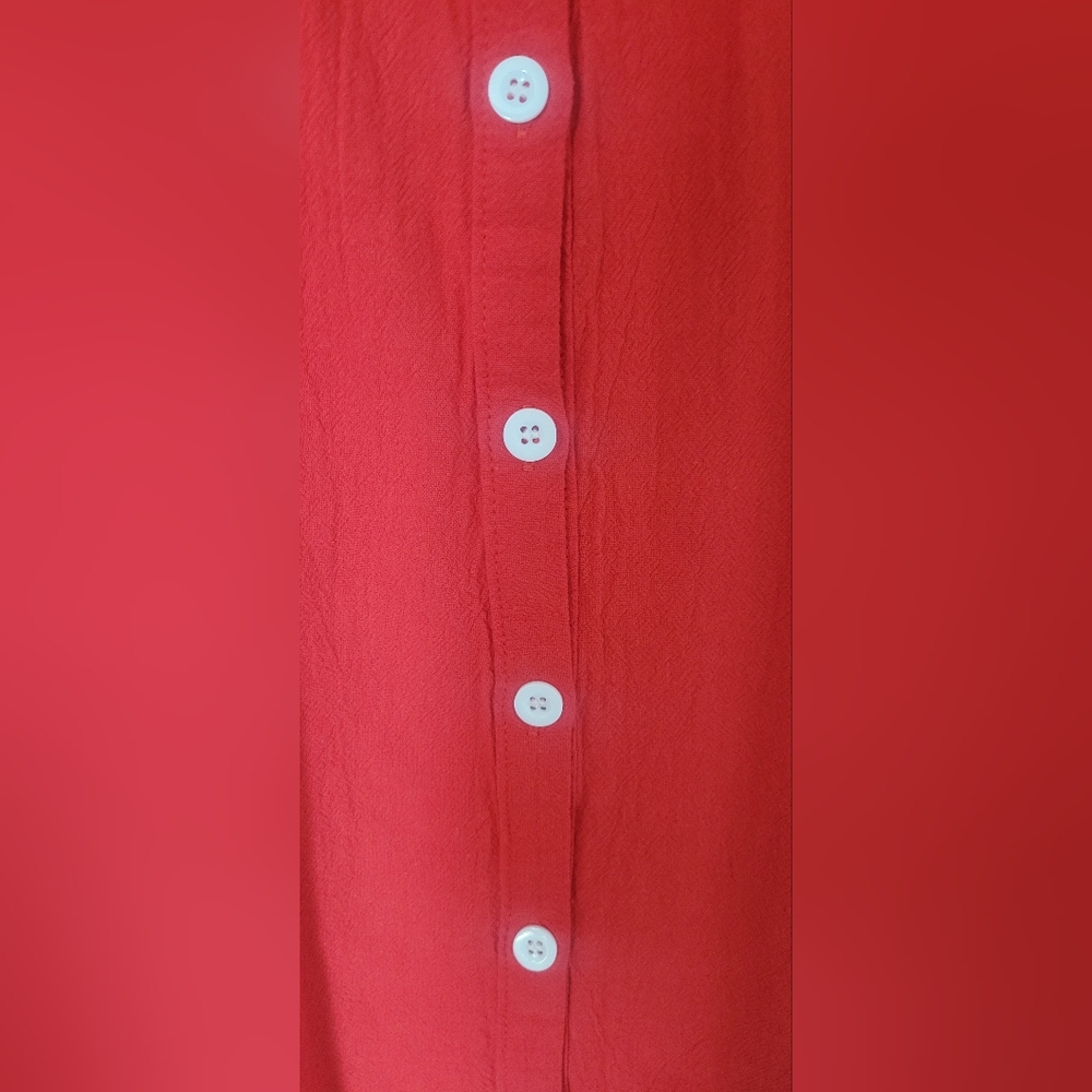 Red High Low Ruffle Blouse Tunic Large Button Back Keyhole - Picture 5 of 7